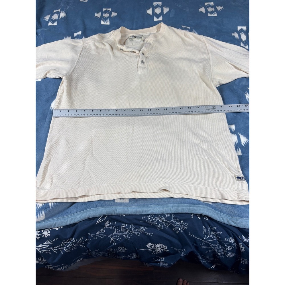 Levis Mens Long Sleeve Ribbed Henley Shirt Cream Off White Cotton Size M 6880 - Picture 3 of 8